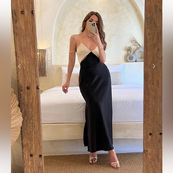 Runaway The Label Dresses & Skirts - Nico Slip Dress Nude/Black Silk Midi Size M New With Tags + Original Package.